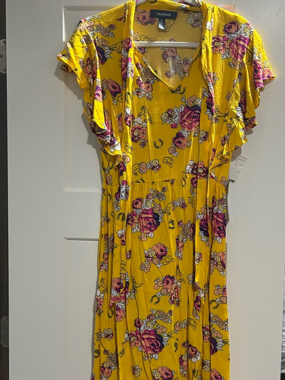 ModCloth Yellow Floral Maxi Dress with Pink Accents